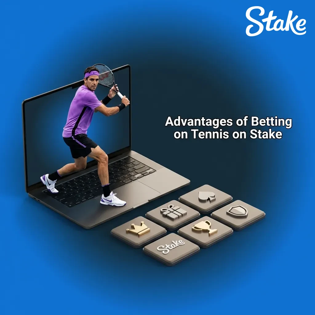 Tennis betting on Stake platform showing tournament coverage, live odds, streaming, statistics, and cash-out features