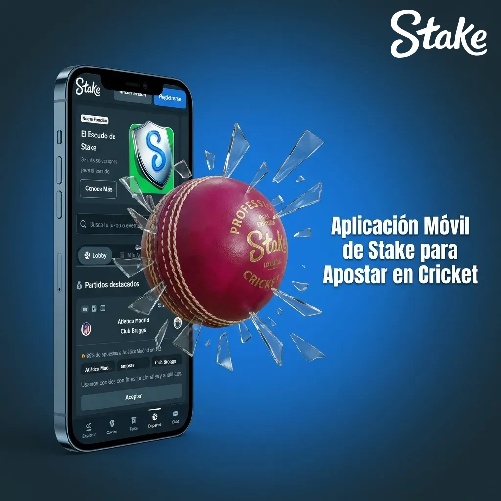 Pantalla de smartphone mostrando la aplicación web progresiva de Stake con opciones de apuestas de cricket en la interfaz móvil