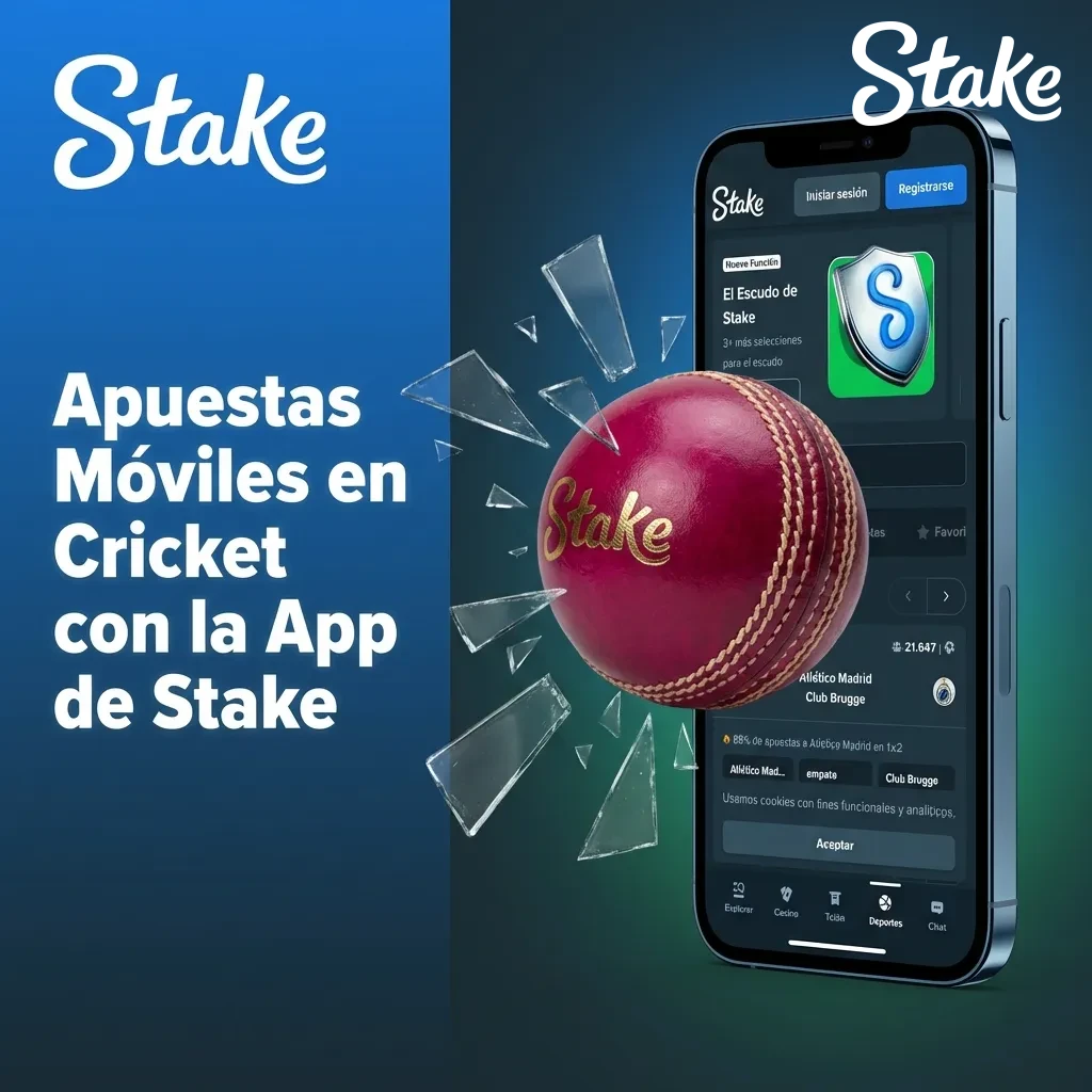 Interfaz móvil de la app de Stake mostrando opciones de apuestas en cricket con cuotas en tiempo real y mercados disponibles