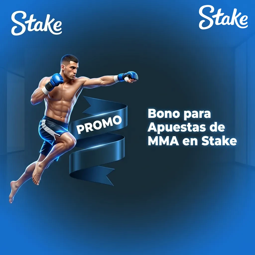 Stake MMA betting bonus offer showing 200,000 ARS welcome bonus with 5x rollover requirements and deposit details