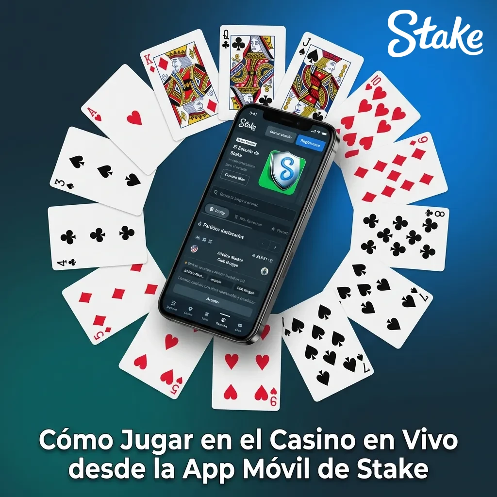 Guía paso a paso mostrando cómo acceder y jugar en el casino en vivo de Stake desde la aplicación móvil en smartphone