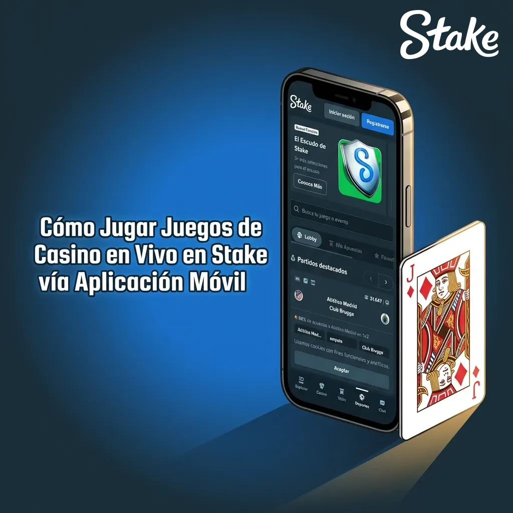 Smartphone displaying Stake mobile app with live casino games and dealer tables on screen