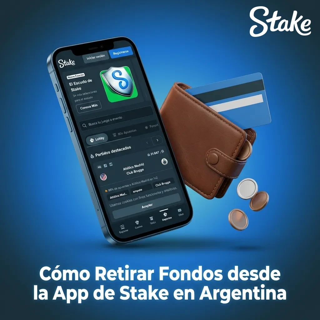 Pasos para retirar fondos desde la app móvil de Stake en Argentina mostrando el proceso de retiro en smartphone