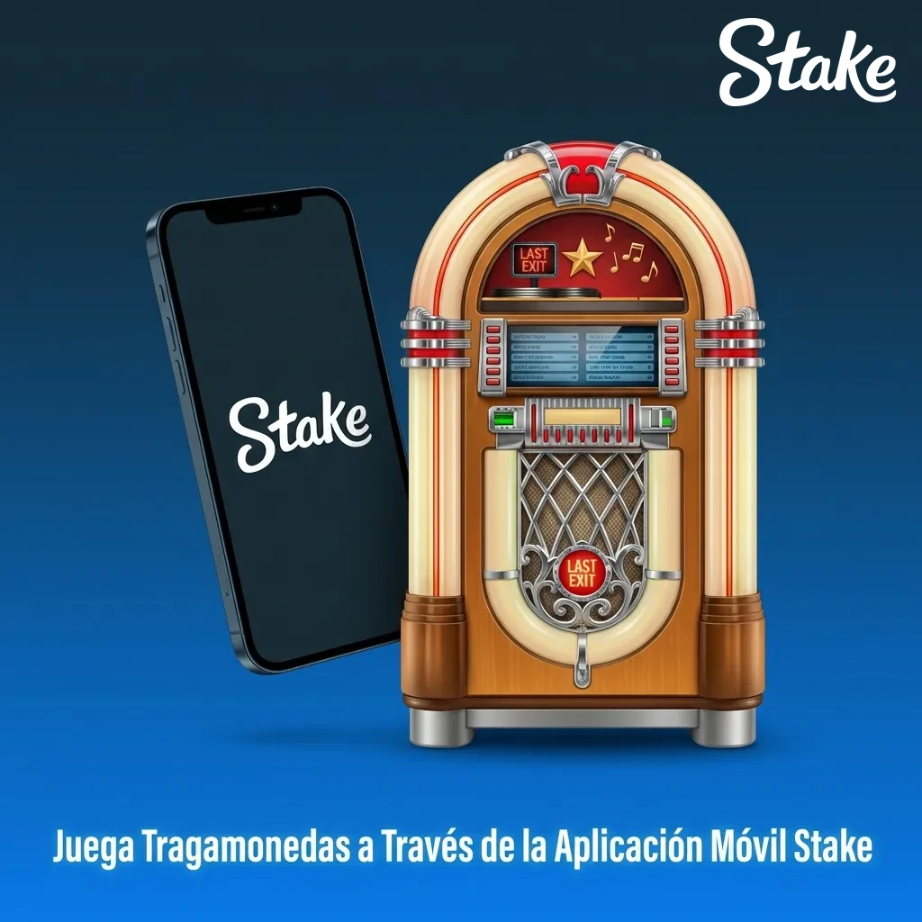 Smartphone displaying Stake mobile casino app interface with slot game selection and touch controls