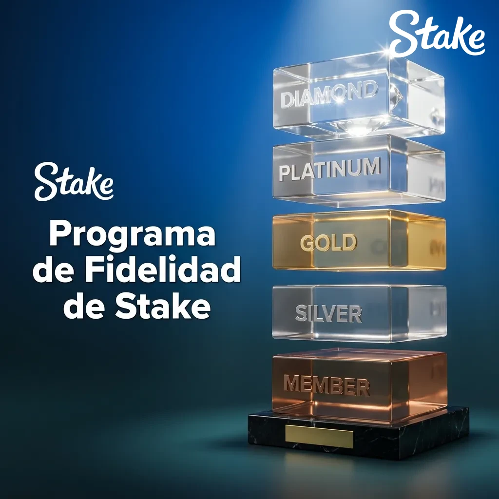 Diagrama de niveles del programa de fidelidad de Stake mostrando recompensas progresivas desde Bronce hasta Diamante