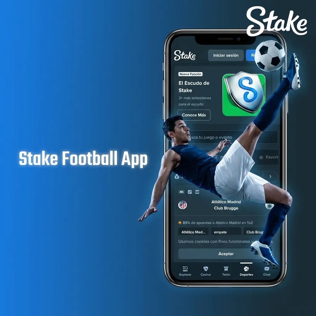 Stake Football App interface showing sports betting options and live match updates on mobile device