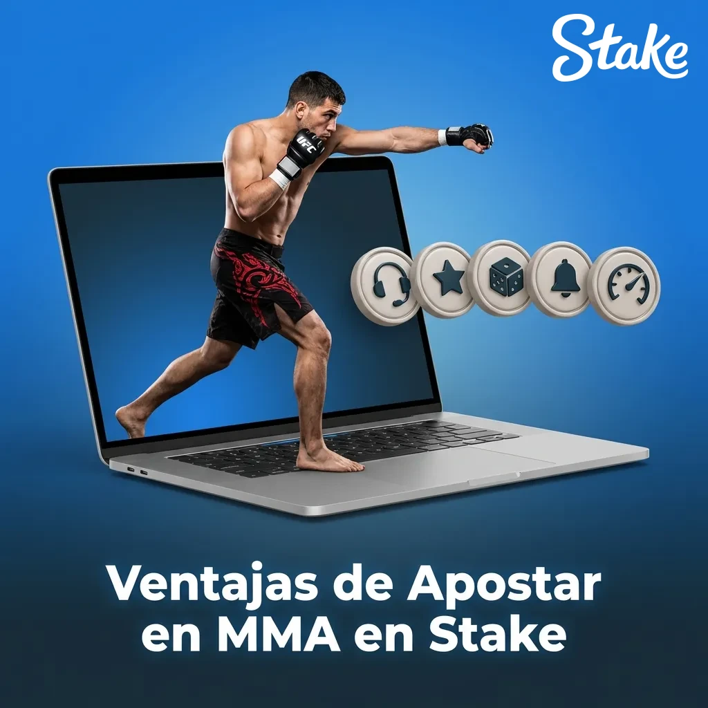 MMA fighter in octagon with betting odds and crypto symbols representing Stake's UFC betting advantages
