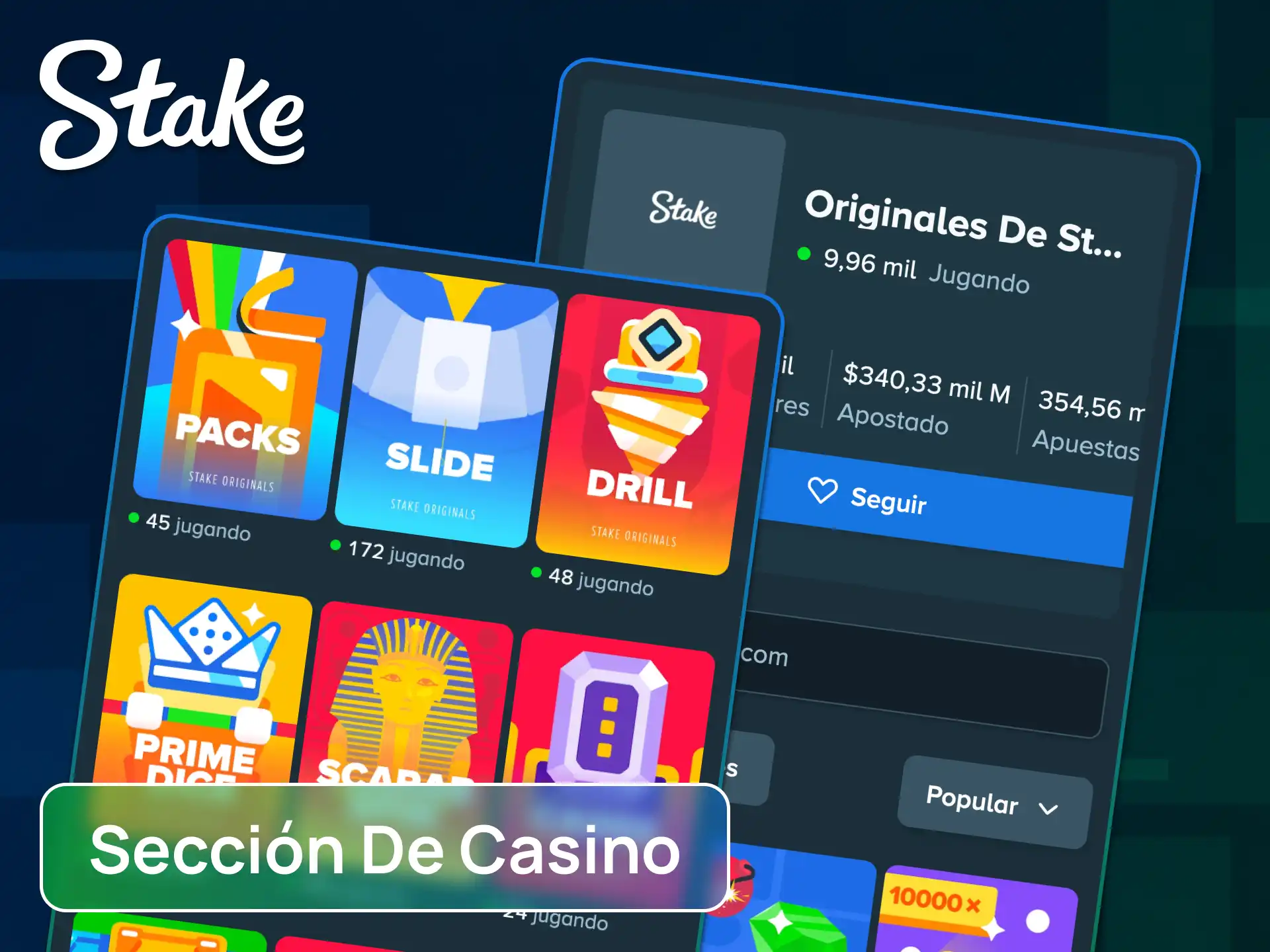 Divertite con los mejores juegos de azar explorando la sección de casino en la app de Stake.