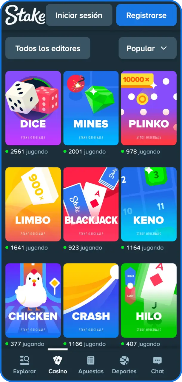 Explorá la amplia variedad de juegos de casino disponibles en la app de Stake hoy mismo.