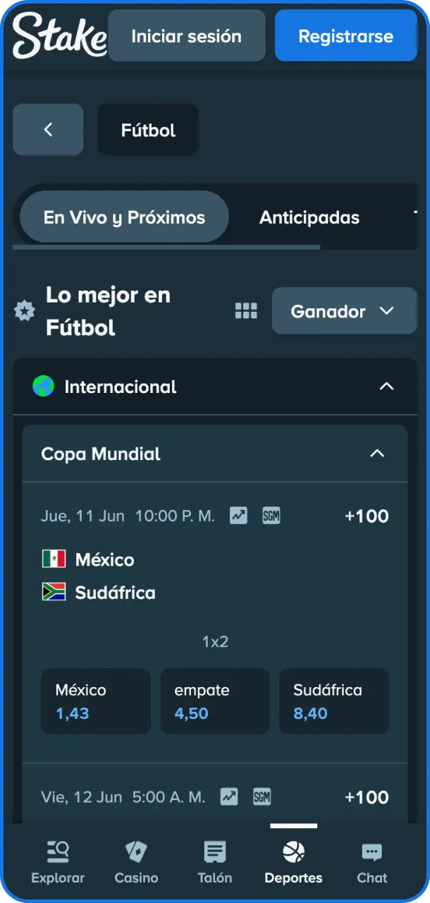 Realizá tus predicciones en los eventos deportivos más importantes usando la app de Stake.