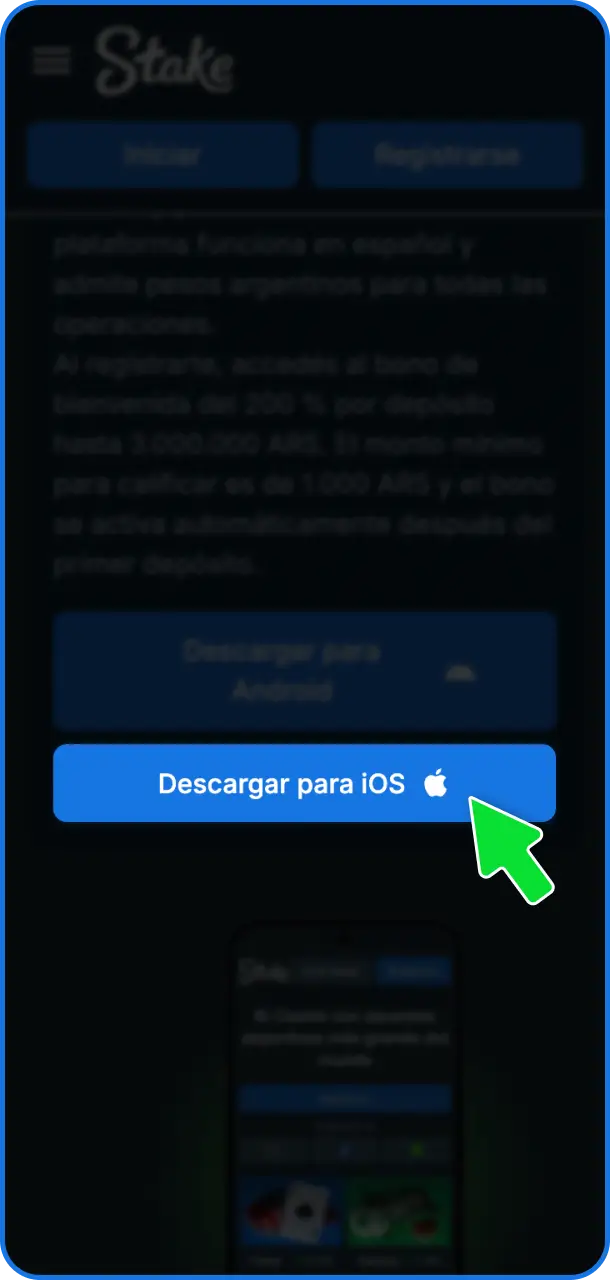 Ingresá al sitio oficial de Stake desde tu dispositivo iOS para obtener la app.