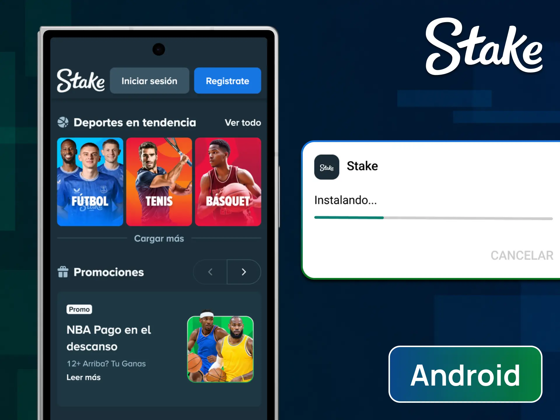 Descargá el archivo APK e instalá la aplicación de Stake para Android en tu celular.