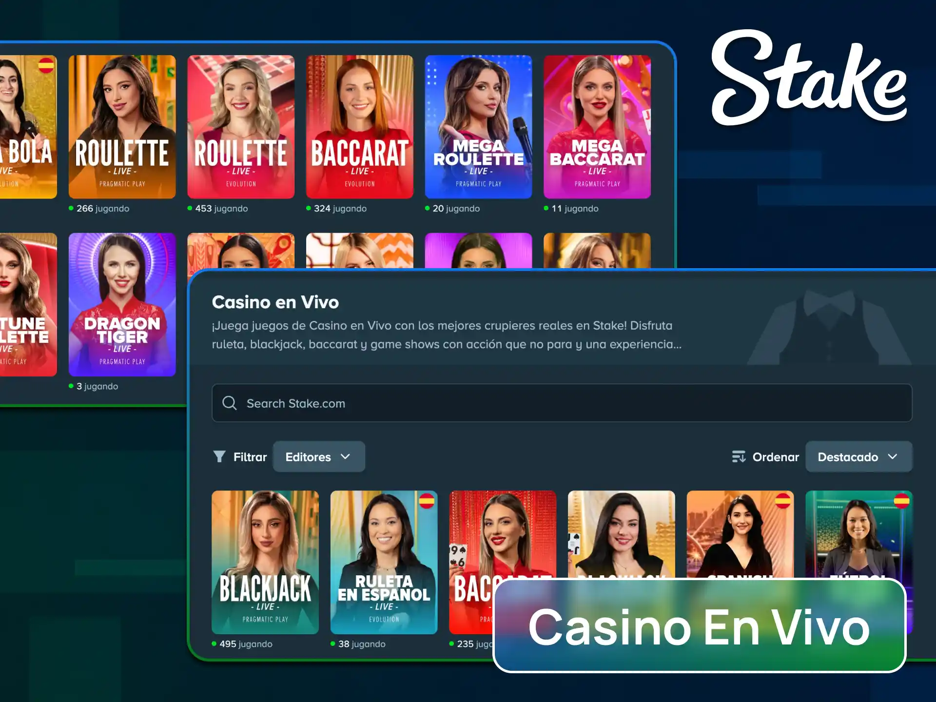 Viví la emoción del casino en vivo interactuando con crupieres reales en la app de Stake.