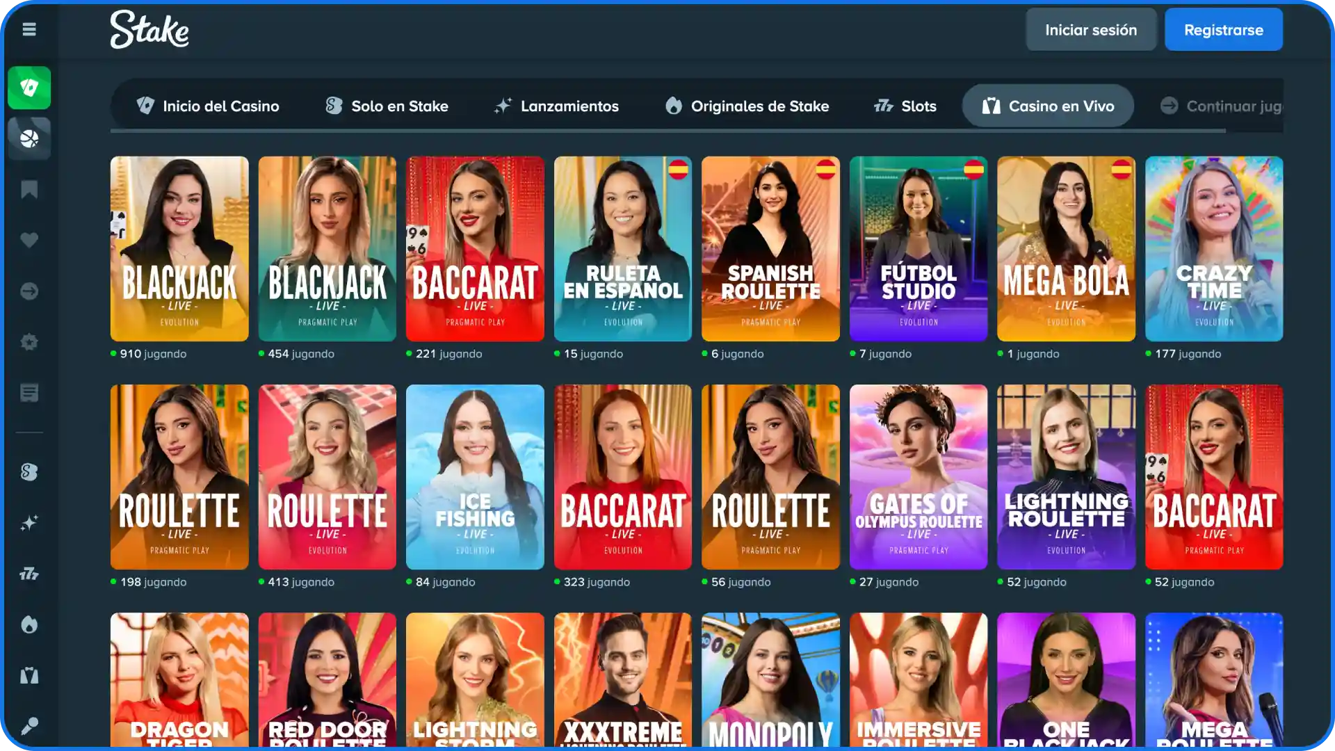 Disfrutá de la emoción del casino en vivo con crupieres reales en la app de Stake.