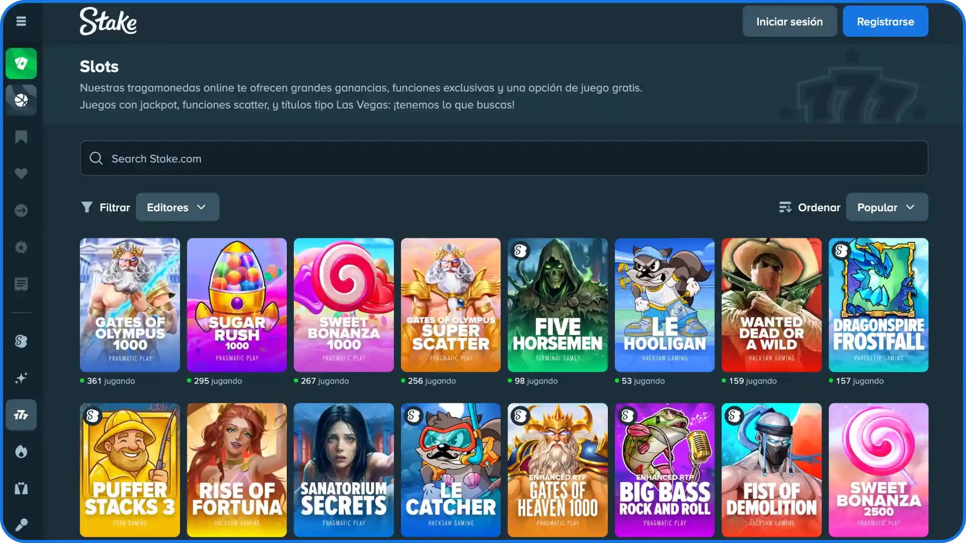 Explorá el catálogo completo de juegos de casino ingresando a la app de Stake.