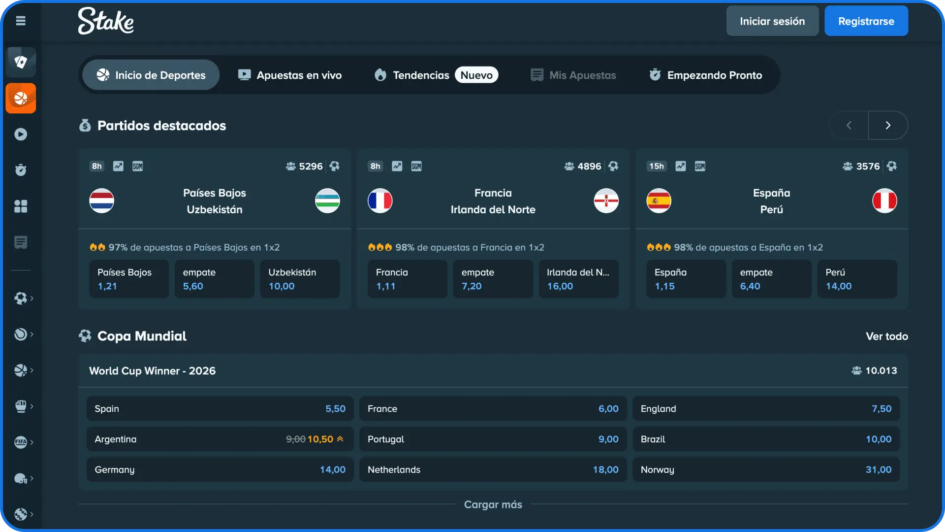 Hacé tus apuestas deportivas con las mejores cuotas del mercado en la app de Stake.