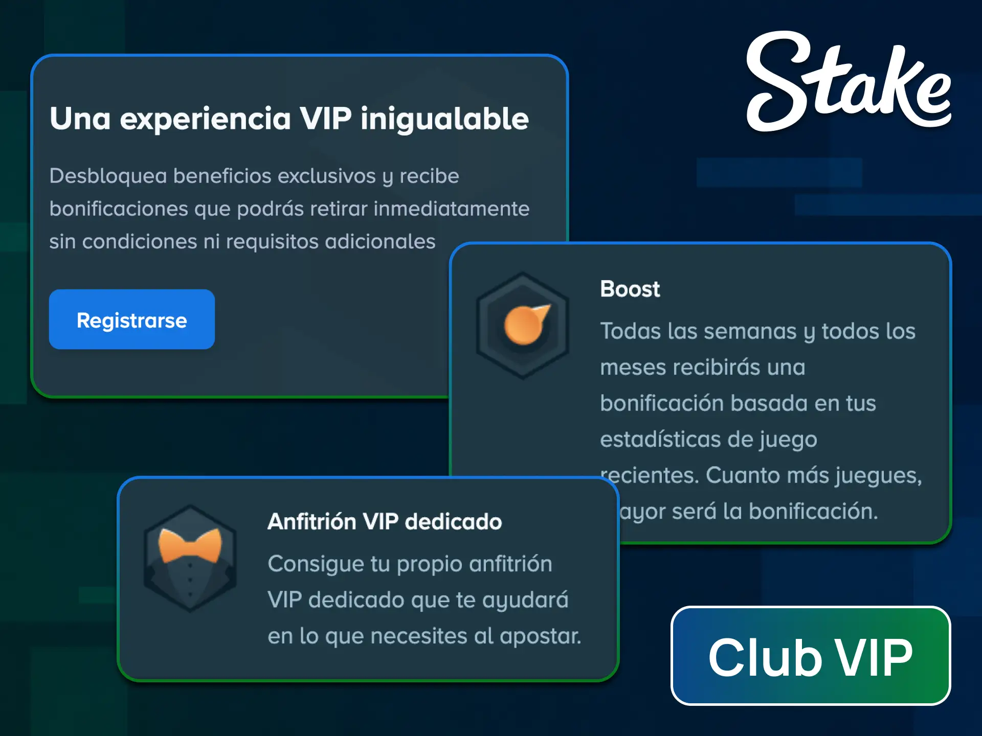 Unite al prestigioso club VIP de Stake para recibir las mejores recompensas en la app.