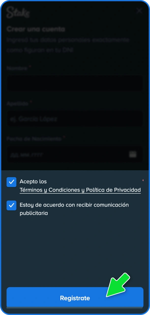 Concluí el proceso de alta para comenzar a operar dentro de la app de Stake.