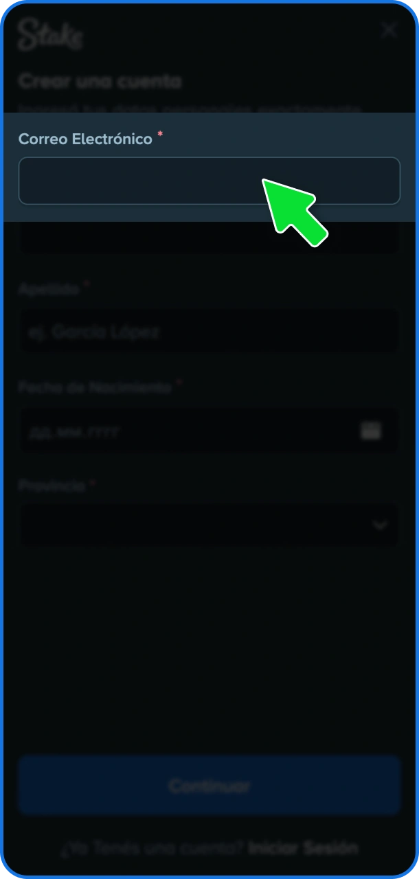 Verificá tu información de contacto completando el paso requerido en la app de Stake.