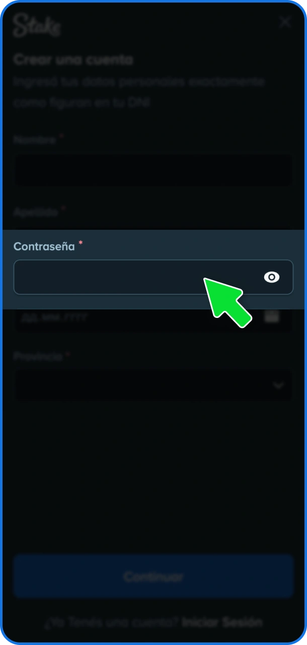 Establecé una clave secreta y confirmá tu contraseña segura en la app de Stake.