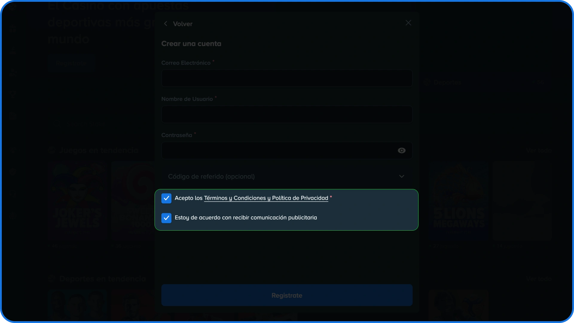 Leé y aprobá las condiciones legales para comenzar a usar la app de Stake.