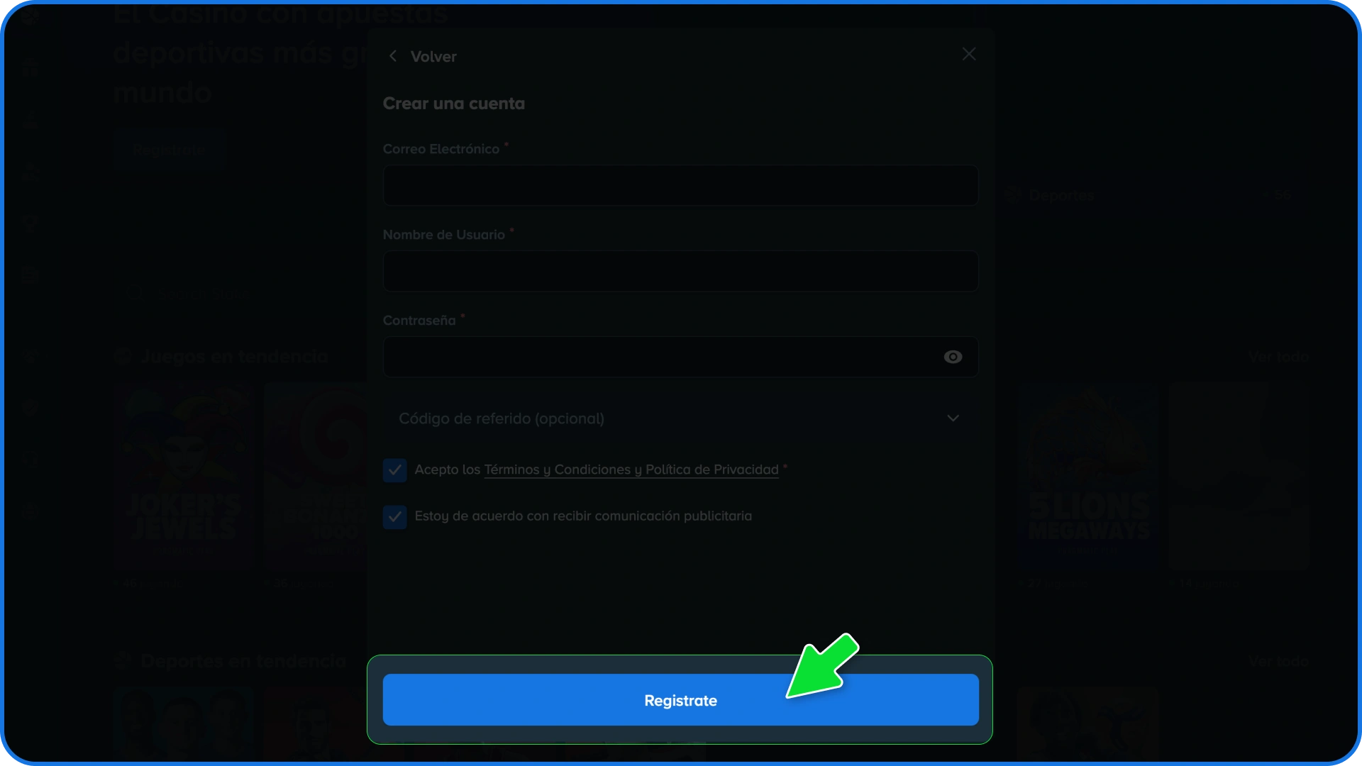 Completá el paso final y validá tu inscripción dentro de la app de Stake.