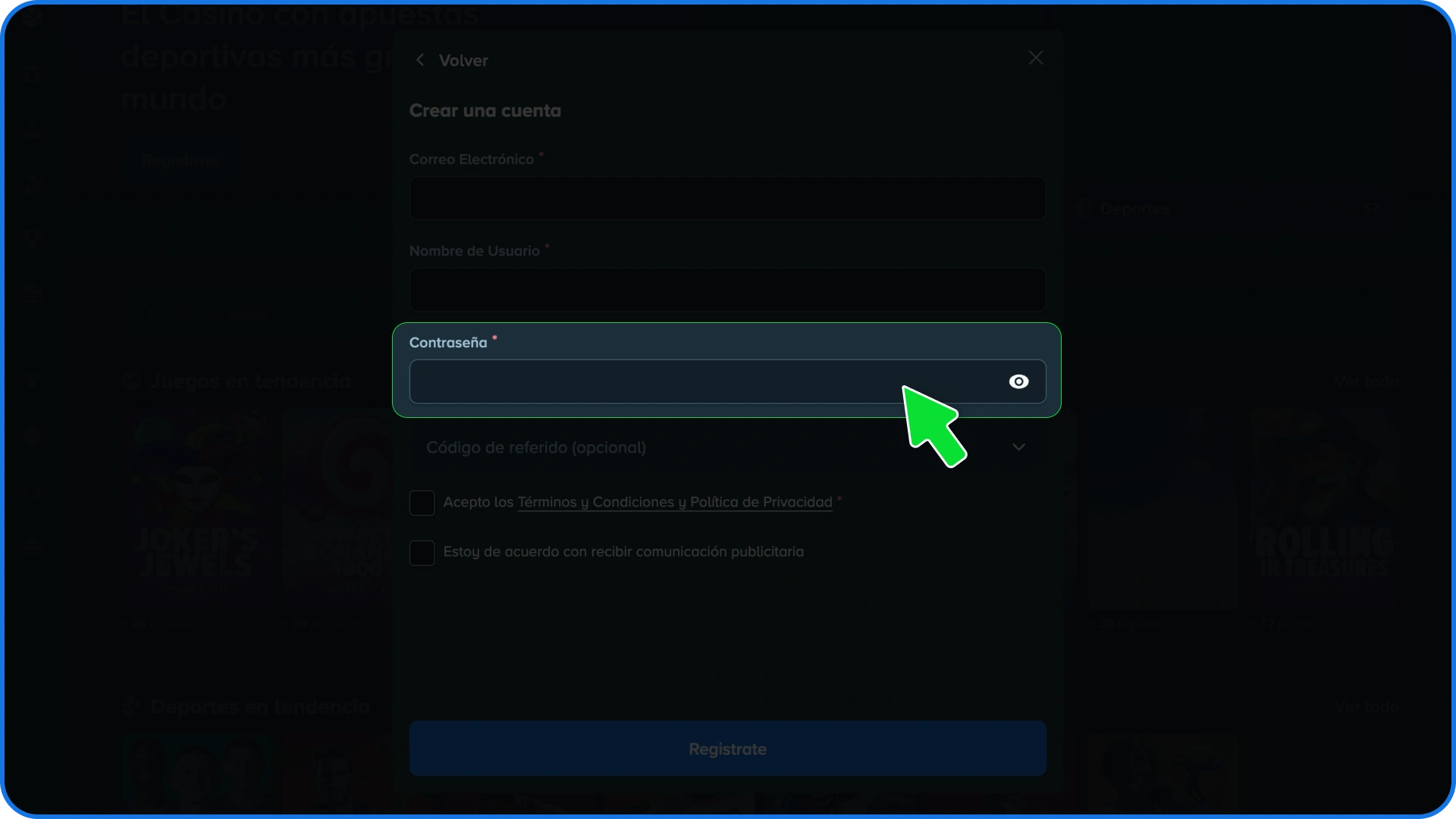 Generá una contraseña segura para proteger tu cuenta de usuario en la app de Stake.