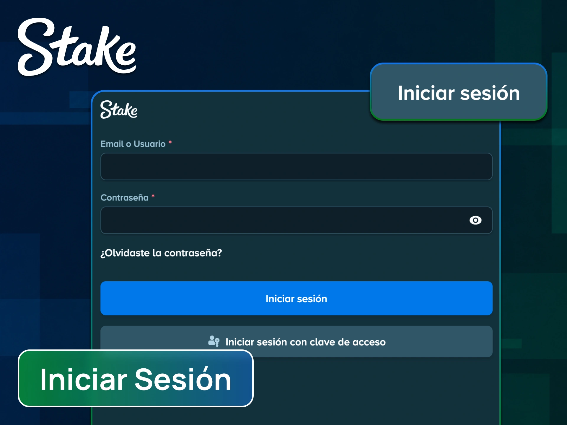 Iniciá sesión de forma segura desde la app de Stake para gestionar tus fondos en línea.